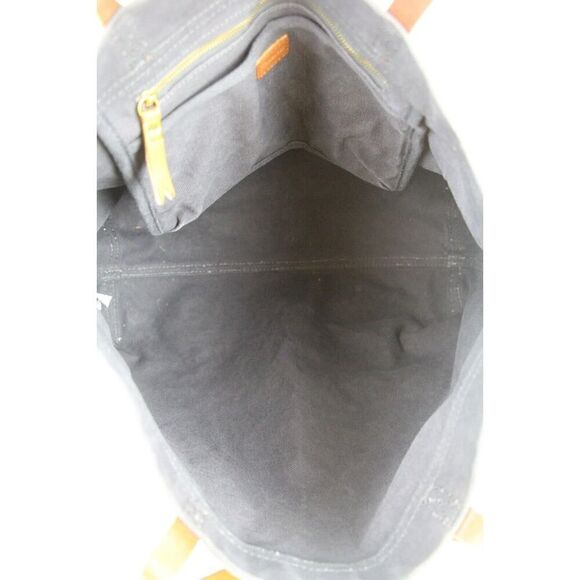 LARGE Madewell DARK BLUE COTTON BROWN LEATHER HANDLES SHOULDER BAG TOTE HANDBAG - Picture 7 of 12